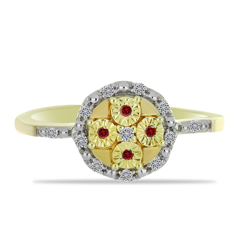 Inel din Argint 925 Placat cu Aur ( 2.4 grame ) cu Diamant Roșu și Diamant Alb 0.14 Carate