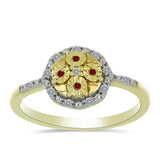 Inel din Argint 925 Placat cu Aur ( 2.4 grame ) cu Diamant Roșu și Diamant Alb 0.14 Carate