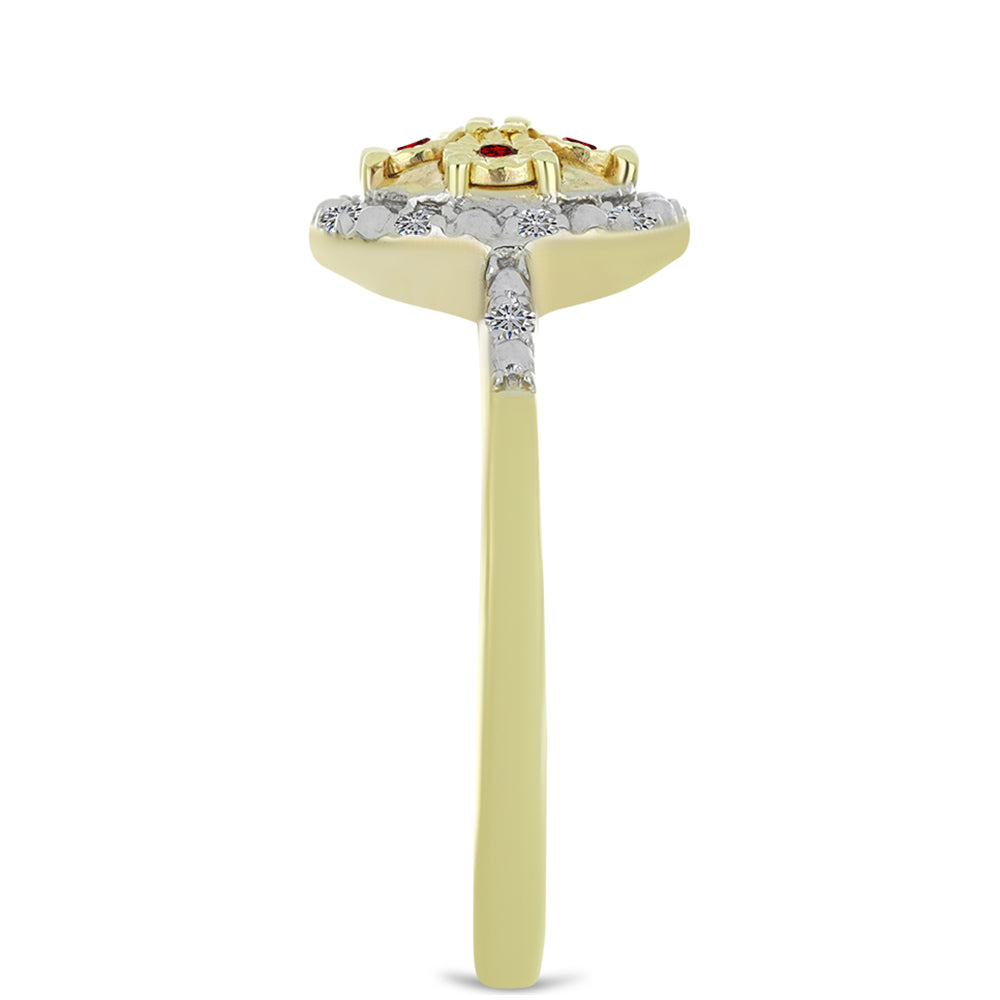 Inel din Argint 925 Placat cu Aur ( 2.4 grame ) cu Diamant Roșu și Diamant Alb 0.14 Carate