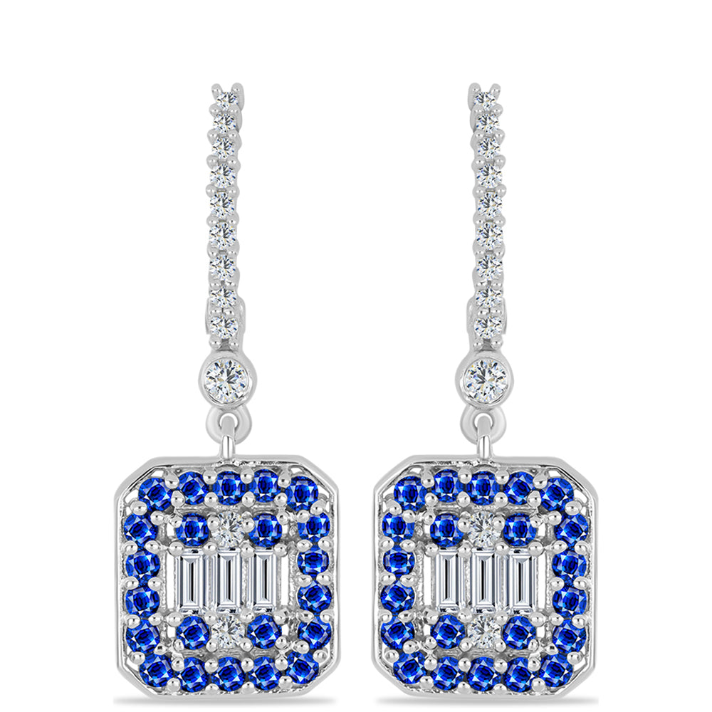 Cercei din Argint 925 ( 6.46 grame ) cu Safir Albastru Australian și Topaz Alb 3.23 Carate