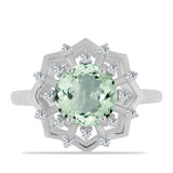 Inel din Argint 925 ( 3.73 grame ) cu Ametist Verde și Topaz Alb 2.81 Carate