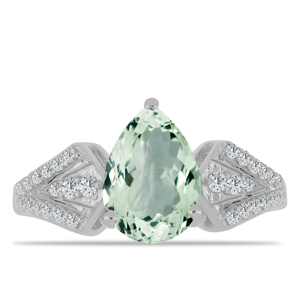 Inel din Argint 925 ( 2.55 grame ) cu Ametist Verde și Topaz Alb 1.92 Carate