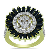 Inel din Argint 925 Placat cu Aur ( 6.37 grame ) cu Obsidian și Topaz Alb 5.34 Carate