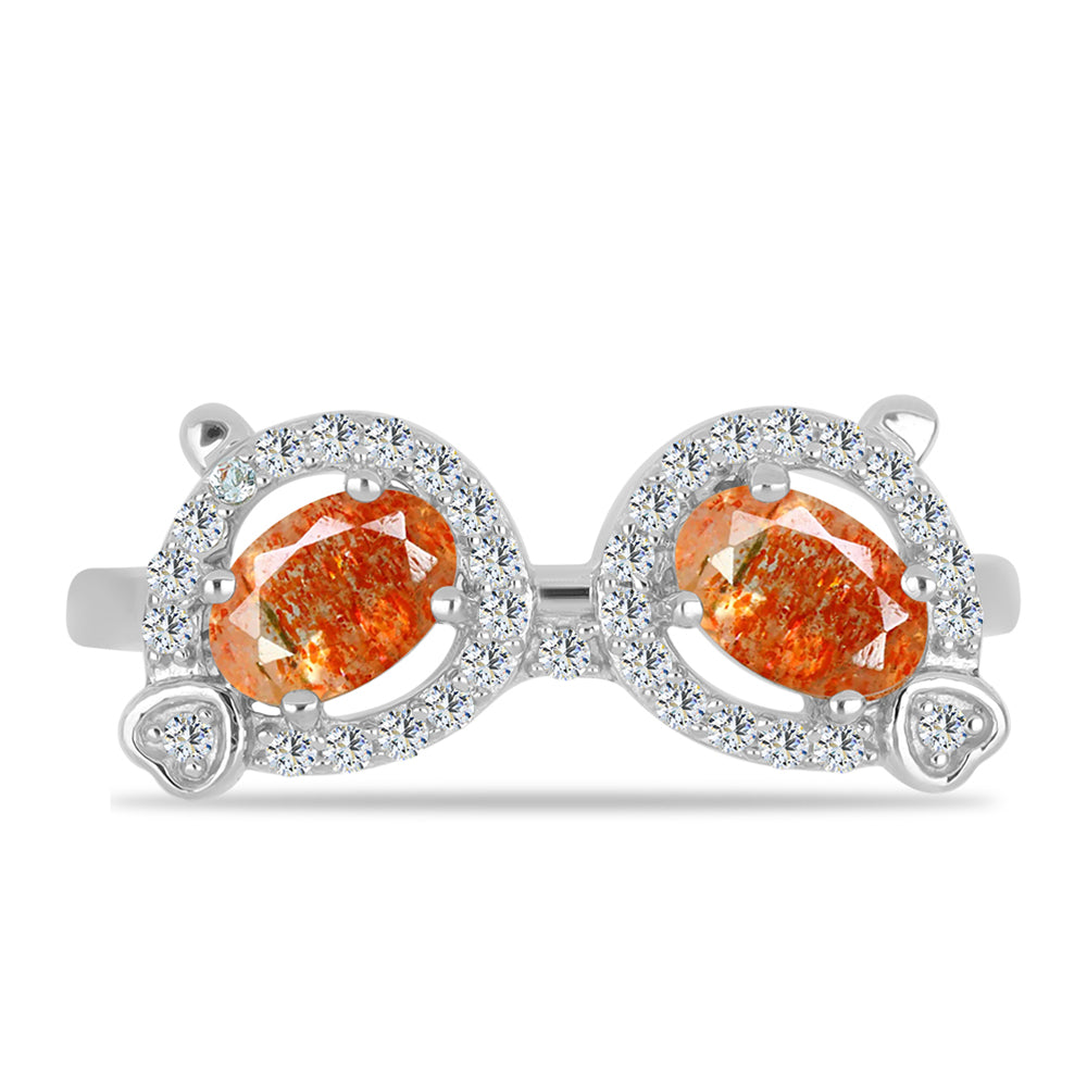 Inel din Argint 925 ( 2.8 grame ) cu Piatra Soarelui Oregon și Topaz Alb 1.14 Carate
