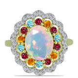 Inel din Argint 925 Placat cu Aur ( 3.63 grame ) cu Opal Welo și Turmalină Chakra 2.47 Carate