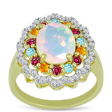 Inel din Argint 925 Placat cu Aur ( 3.63 grame ) cu Opal Welo și Turmalină Chakra 2.47 Carate