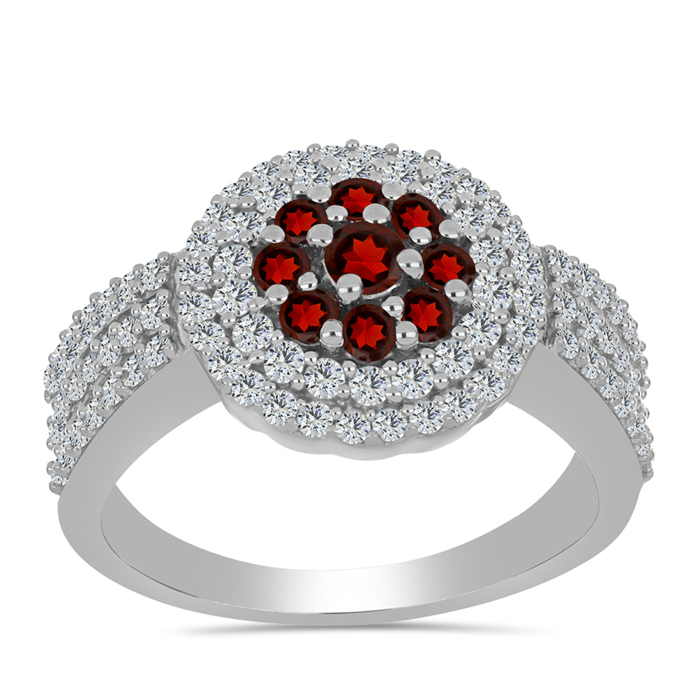 Inel din Argint 925 ( 4.52 grame ) cu Granat Barton și Topaz Alb 1.47 Carate