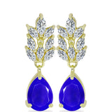 Cercei din Argint 925 Placat cu Aur ( 3.75 grame ) cu Agat Albastru și Topaz Alb 4.91 Carate