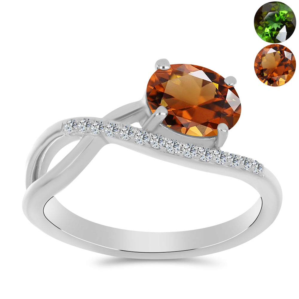 Inel din Argint 925 ( 2.72 grame ) cu Zultanit Anatolian Certificat cultivat în laborator și Topaz Alb 1.55 Carate