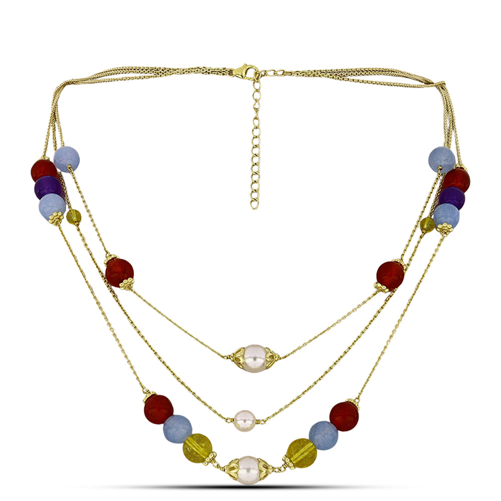 Colier din Argint 925 Placat cu Aur ( 8.53 grame ) cu Jad Violet și Citrin Ural 67.9 Carate