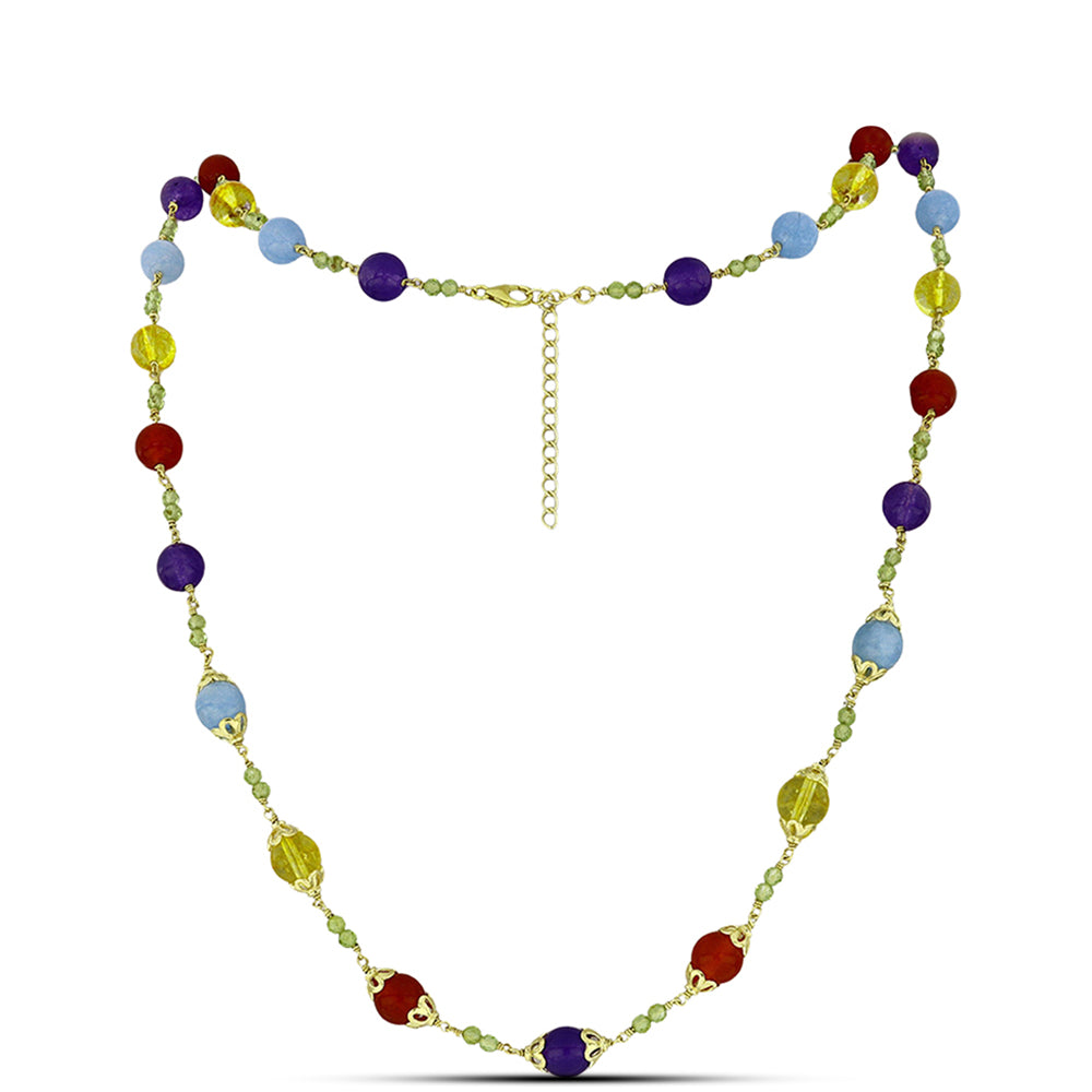 Colier din Argint 925 Placat cu Aur ( 5.01 grame ) cu Jad Violet și Citrin Ural 69.39 Carate