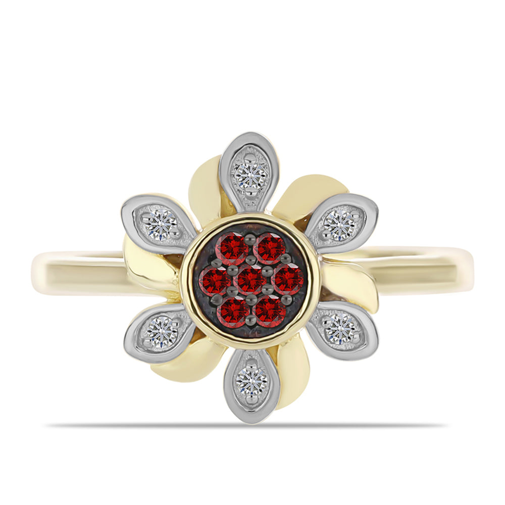 Inel din Argint 925 Placat cu Aur ( 3.09 grame ) cu Diamant Roșu și Diamant Alb 0.2 Carate