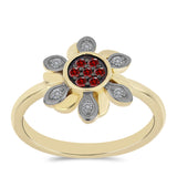 Inel din Argint 925 Placat cu Aur ( 3.09 grame ) cu Diamant Roșu și Diamant Alb 0.2 Carate