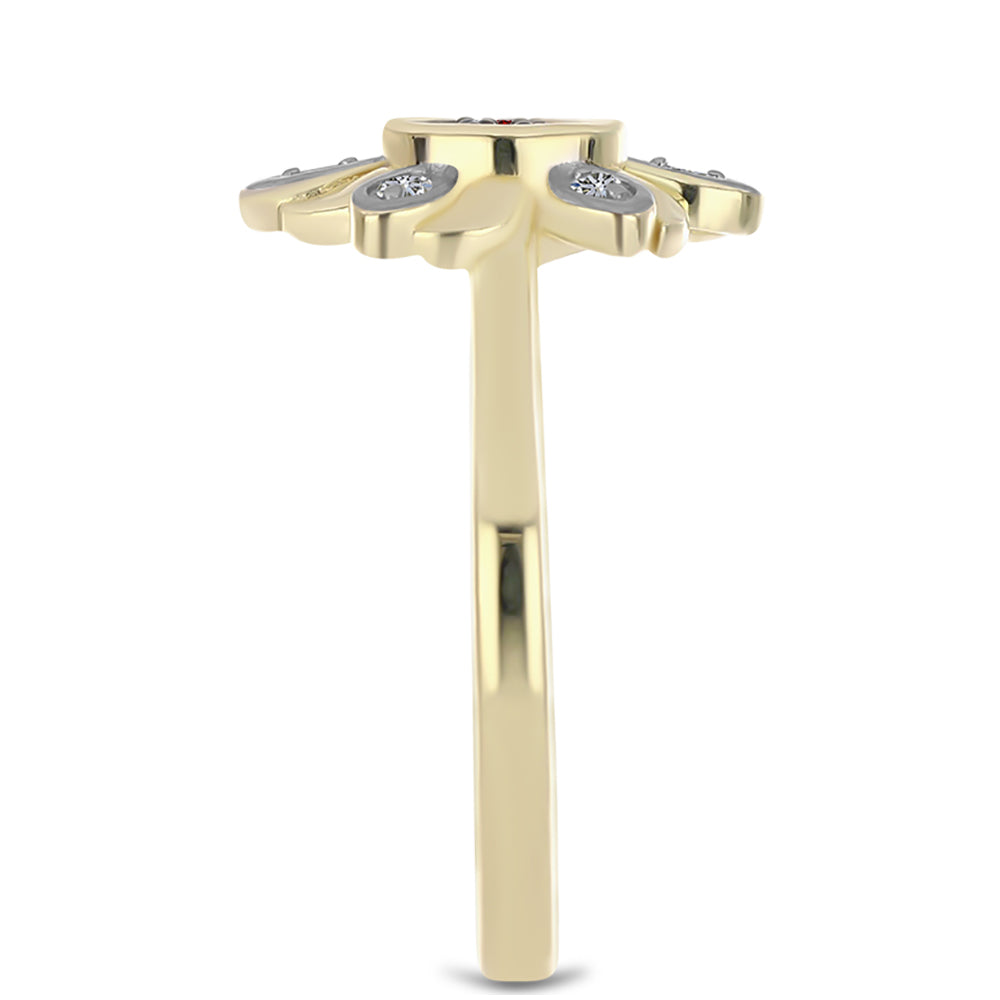 Inel din Argint 925 Placat cu Aur ( 3.09 grame ) cu Diamant Roșu și Diamant Alb 0.2 Carate