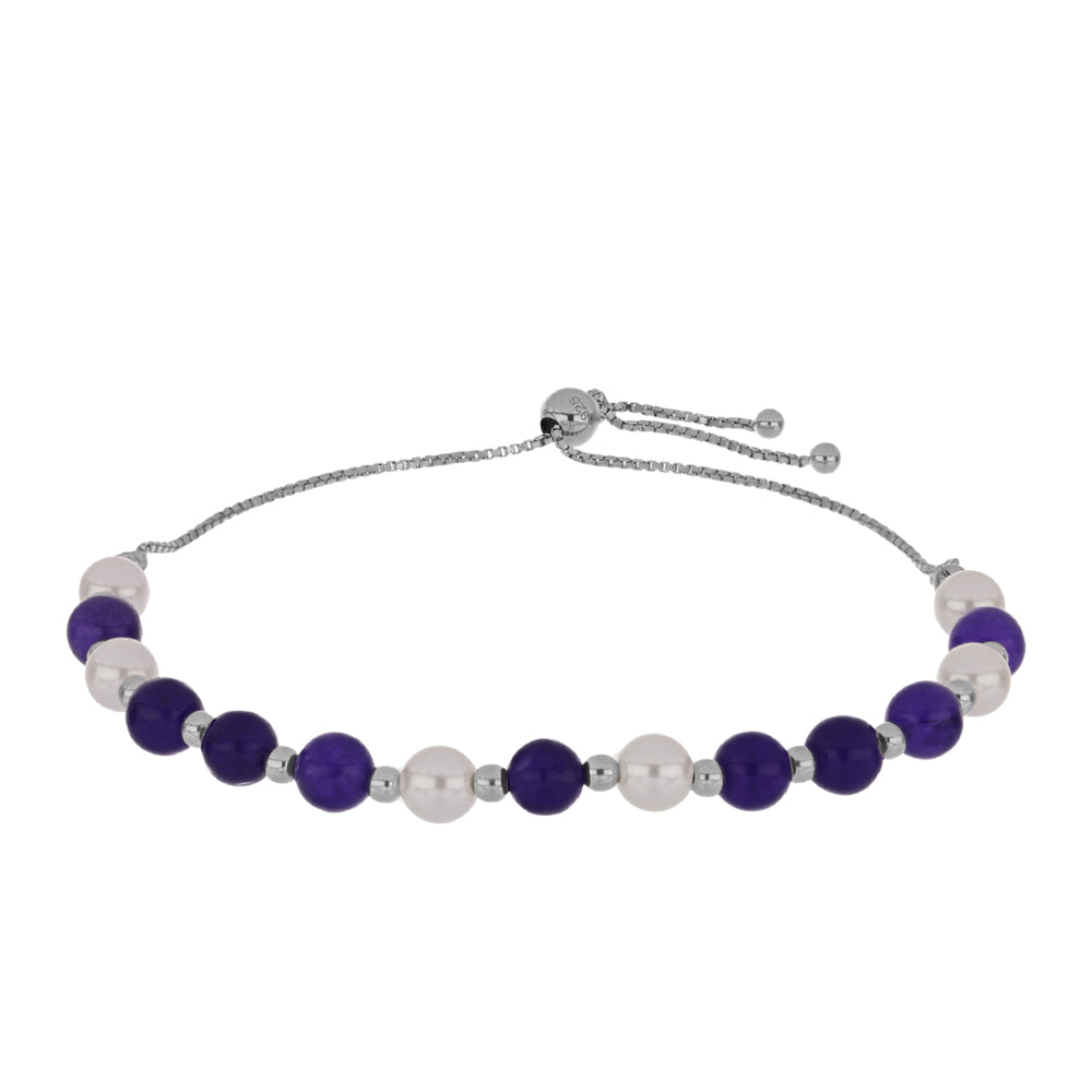 Brățară din Argint 925 ( 2.42 grame ) cu Jad Violet și Perlă de Apă Dulce Albă 23.14 Carate