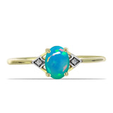 Inel din Argint 925 Placat cu Aur ( 1.54 grame ) cu Opal Albastru Etiopian Paraiba și Topaz Alb 0.46 Carate