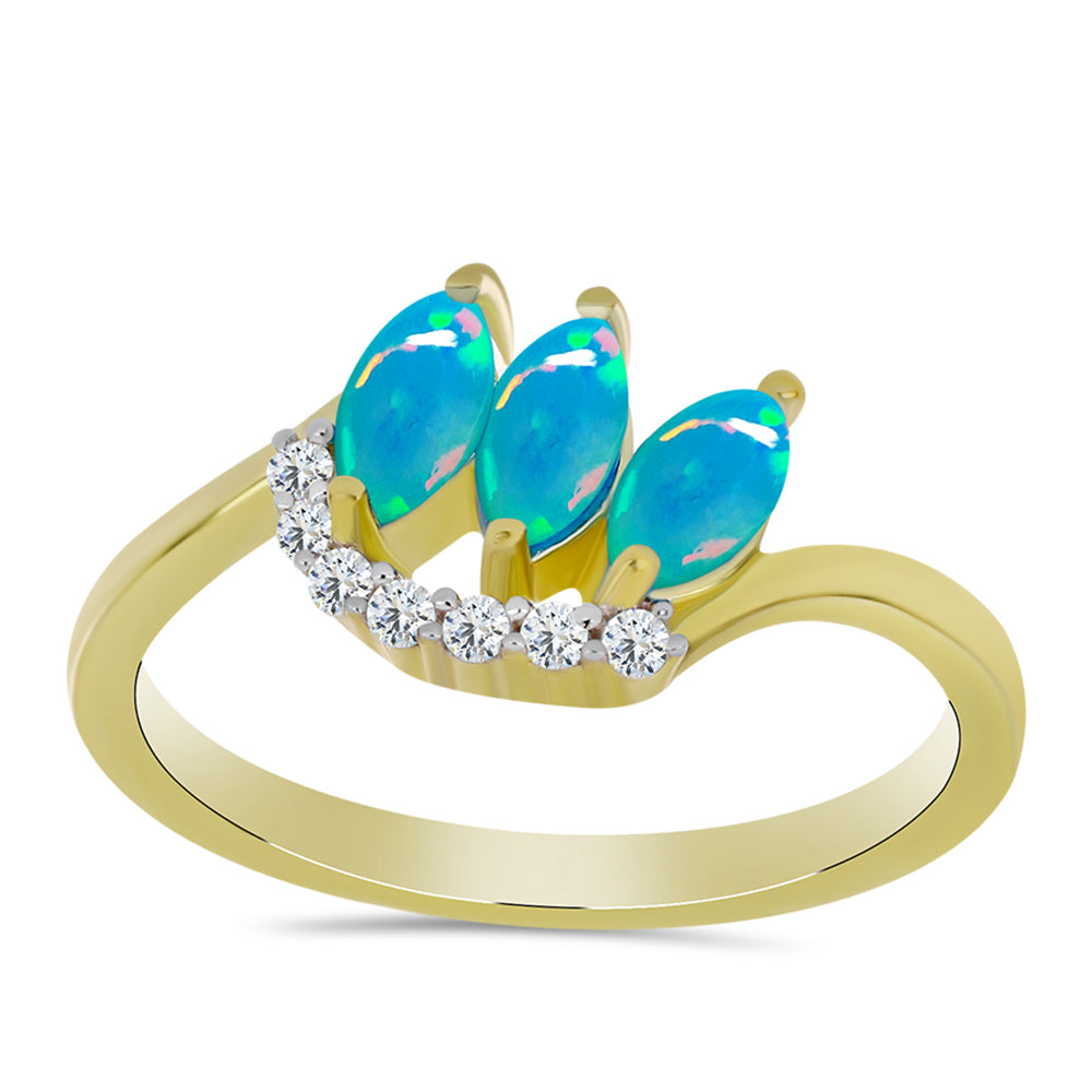 Inel din Argint 925 Placat cu Aur ( 2.56 grame ) cu Opal Albastru Etiopian Paraiba și Topaz Alb 0.73 Carate