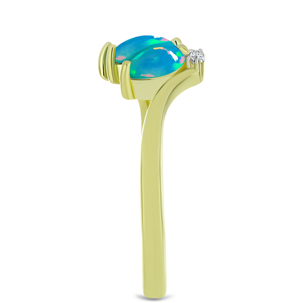 Inel din Argint 925 Placat cu Aur ( 2.56 grame ) cu Opal Albastru Etiopian Paraiba și Topaz Alb 0.73 Carate