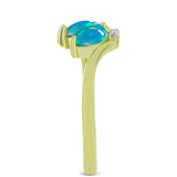 Inel din Argint 925 Placat cu Aur ( 2.56 grame ) cu Opal Albastru Etiopian Paraiba și Topaz Alb 0.73 Carate