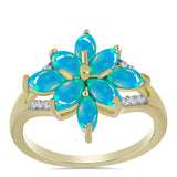 Inel din Argint 925 Placat cu Aur ( 3.77 grame ) cu Opal Albastru Etiopian Paraiba și Topaz Alb 1.33 Carate