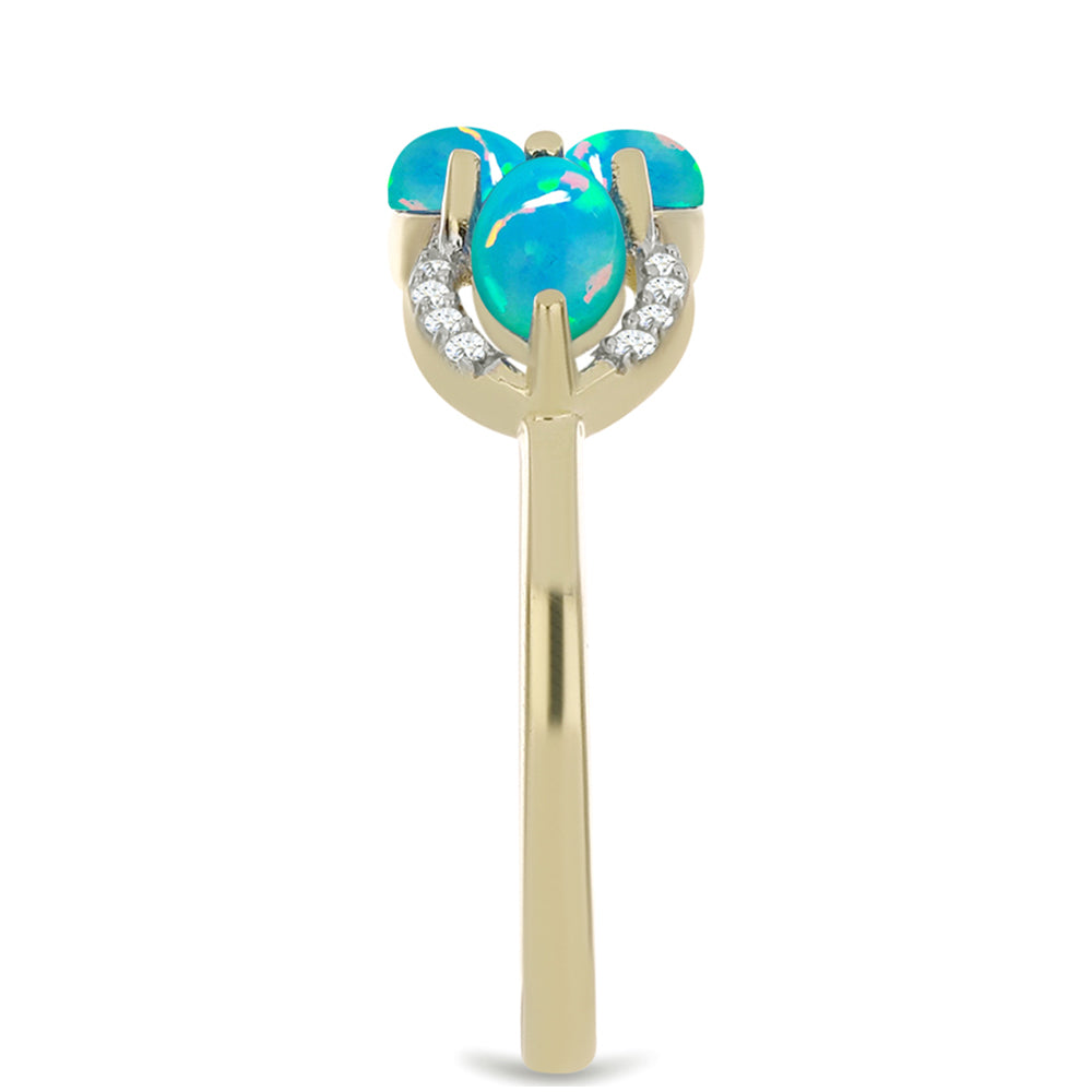 Inel din Argint 925 Placat cu Aur ( 2.66 grame ) cu Opal Albastru Etiopian Paraiba și Topaz Alb 1.45 Carate