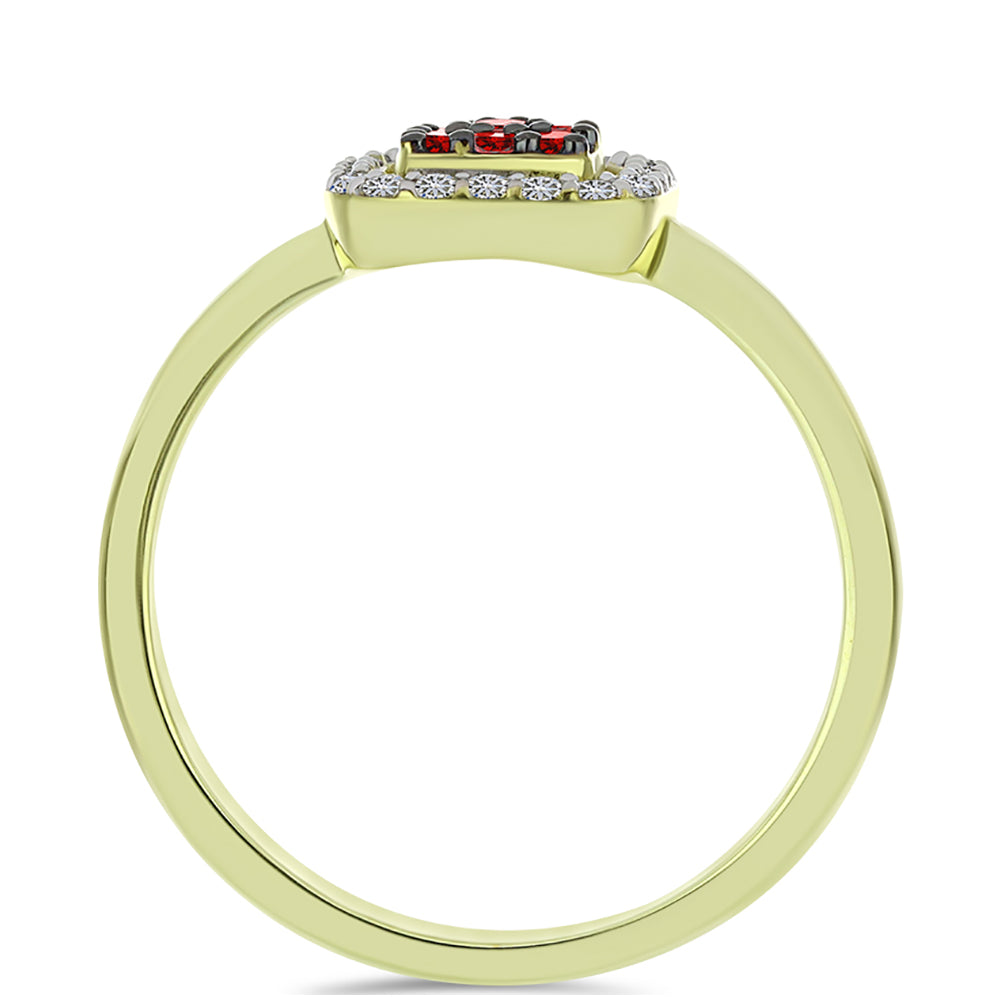 Inel din Argint 925 Placat cu Aur ( 2.1 grame ) cu Diamant Roșu și Diamant Alb 0.26 Carate