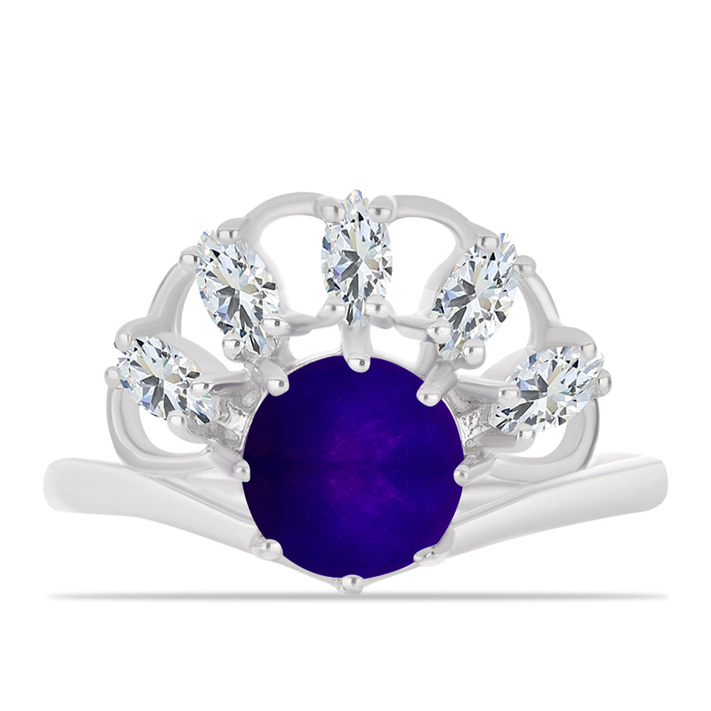 Inel din Argint 925 ( 3.02 grame ) cu Jad Violet și Topaz Alb 2.88 Carate