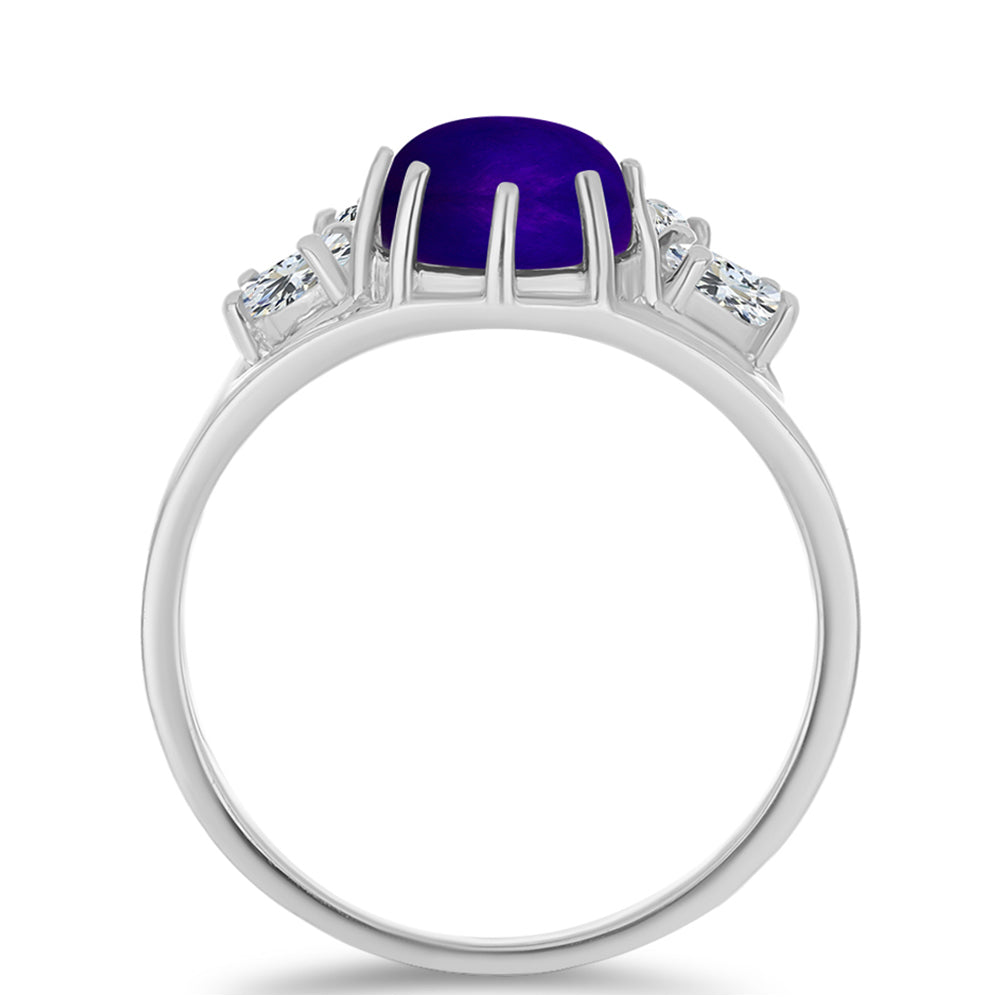 Inel din Argint 925 ( 3.02 grame ) cu Jad Violet și Topaz Alb 2.88 Carate