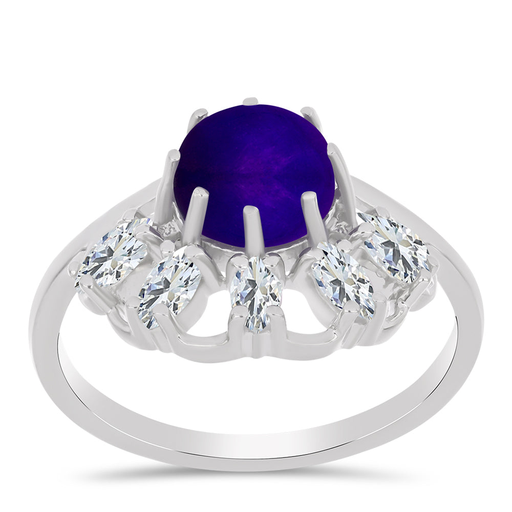 Inel din Argint 925 ( 3.02 grame ) cu Jad Violet și Topaz Alb 2.88 Carate