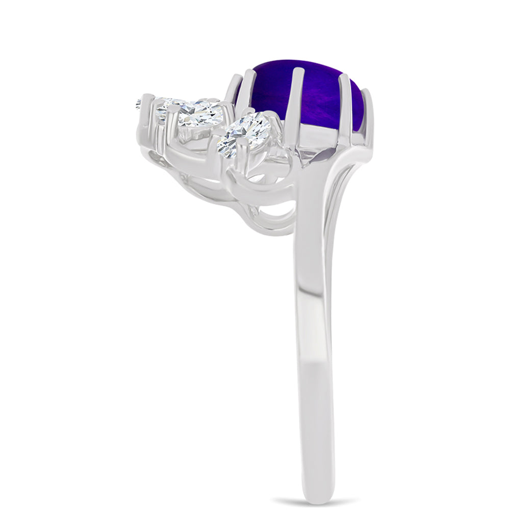 Inel din Argint 925 ( 3.02 grame ) cu Jad Violet și Topaz Alb 2.88 Carate