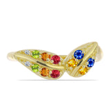 Inel din Argint 925 Placat cu Aur ( 2.61 grame ) cu Safir Rosebery Curcubeu și Topaz Alb 0.42 Carate