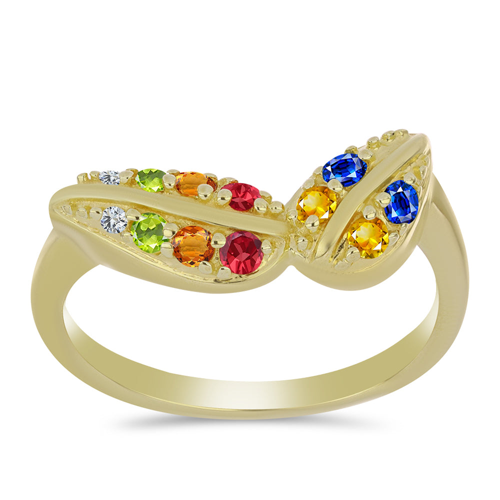 Inel din Argint 925 Placat cu Aur ( 2.61 grame ) cu Safir Rosebery Curcubeu și Topaz Alb 0.42 Carate
