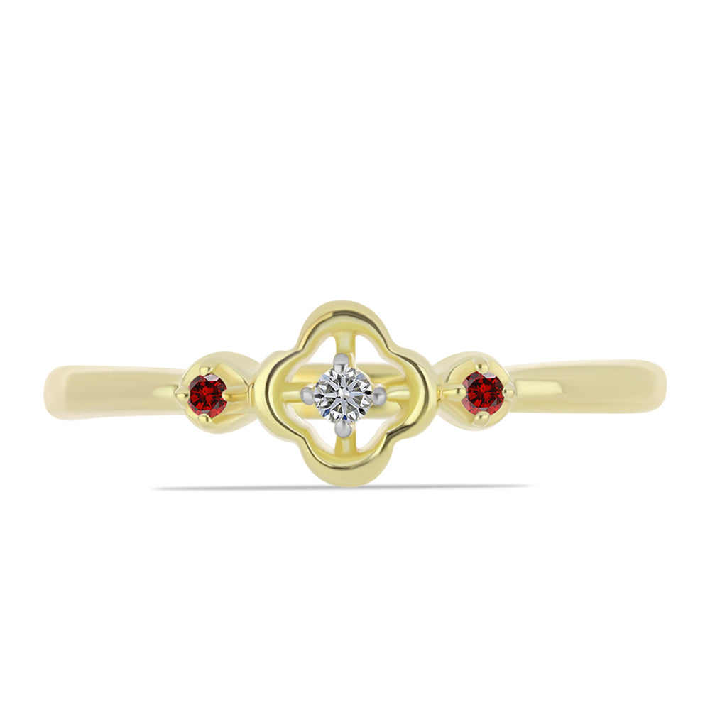 Inel din Argint 925 Placat cu Aur ( 1.6 grame ) cu Diamant Roșu și Diamant Alb 0.06 Carate