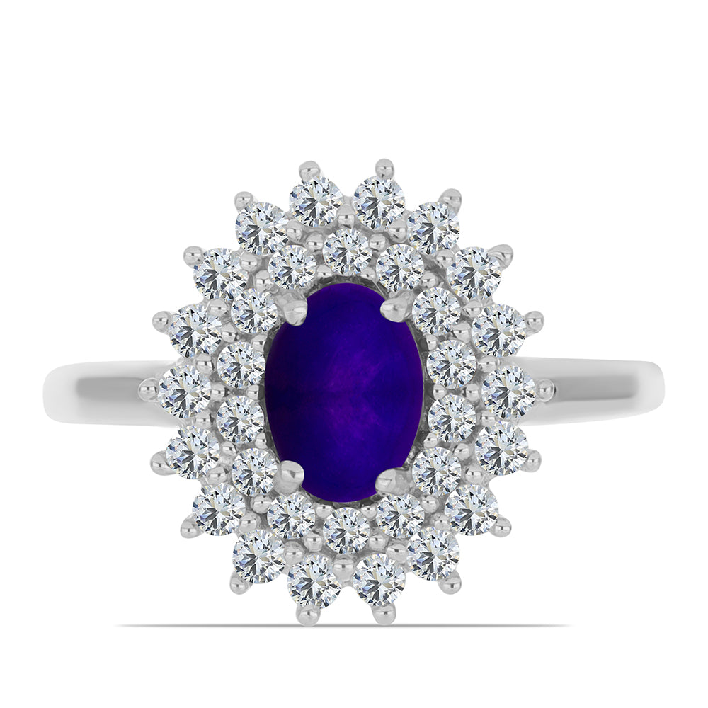 Inel din Argint 925 ( 2.93 grame ) cu Jad Violet și Topaz Alb 1.52 Carate