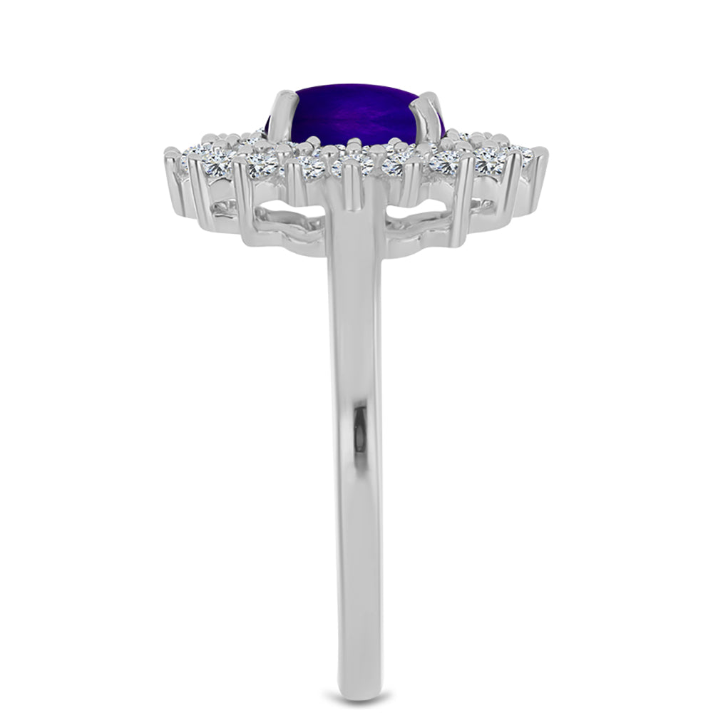 Inel din Argint 925 ( 2.93 grame ) cu Jad Violet și Topaz Alb 1.52 Carate