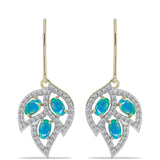 Cercei din Argint 925 Placat cu Aur ( 3.15 grame ) cu Opal Albastru Etiopian Paraiba și Topaz Alb 1.5 Carate