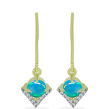 Cercei din Argint 925 Placat cu Aur ( 1.89 grame ) cu Opal Albastru Etiopian Paraiba și Topaz Alb 0.7 Carate
