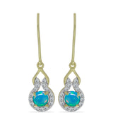 Cercei din Argint 925 Placat cu Aur ( 2.69 grame ) cu Opal Albastru Etiopian Paraiba și Topaz Alb 0.96 Carate