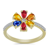 Inel din Argint 925 Placat cu Aur ( 2.39 grame ) cu Safir Rosebery Curcubeu și Topaz Alb 1.69 Carate