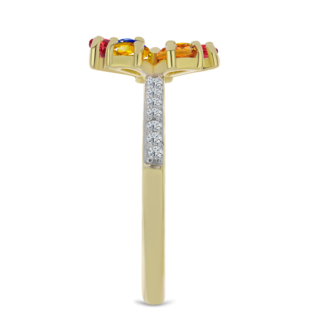 Inel din Argint 925 Placat cu Aur ( 2.39 grame ) cu Safir Rosebery Curcubeu și Topaz Alb 1.69 Carate