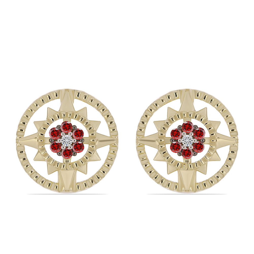 Cercei din Argint 925 Placat cu Aur ( 2.68 grame ) cu Diamant Roșu și Diamant Alb 0.2 Carate
