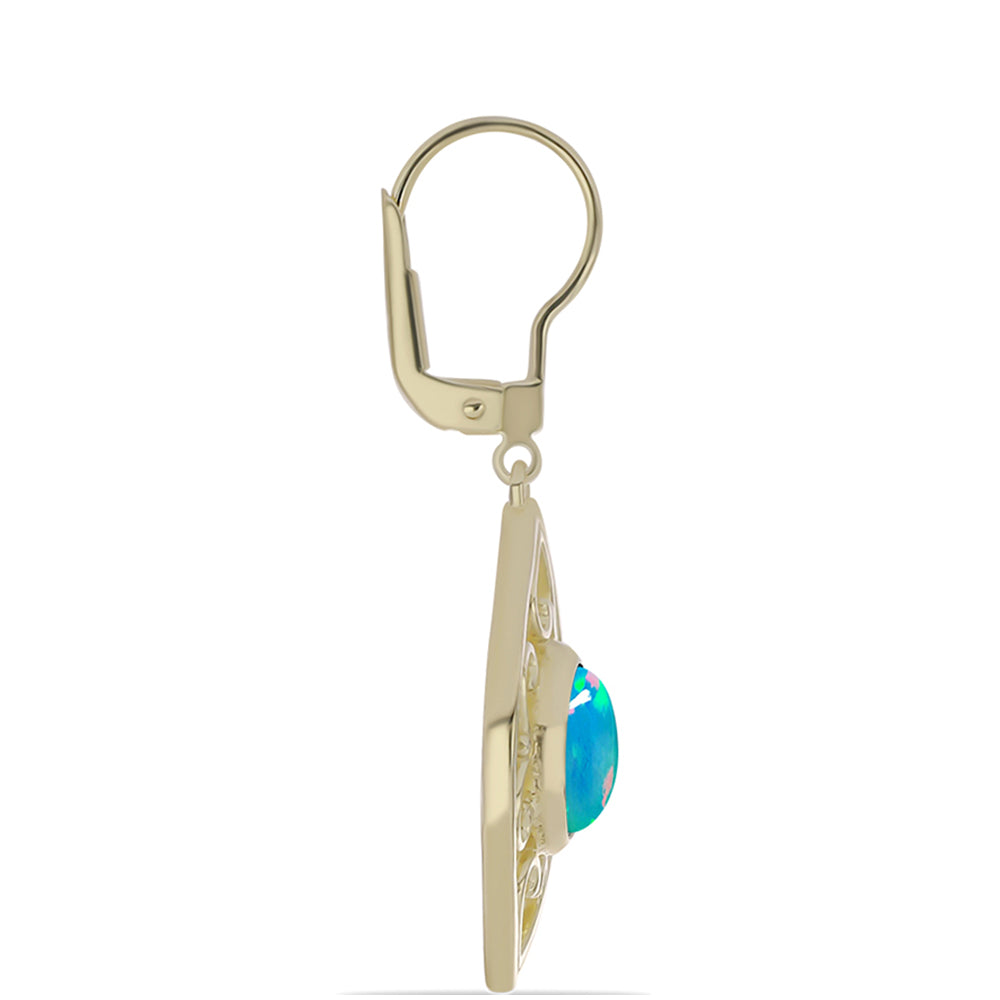 Cercei din Argint 925 Placat cu Aur ( 5.37 grame ) cu Opal Albastru Etiopian Paraiba 1.49 Carate