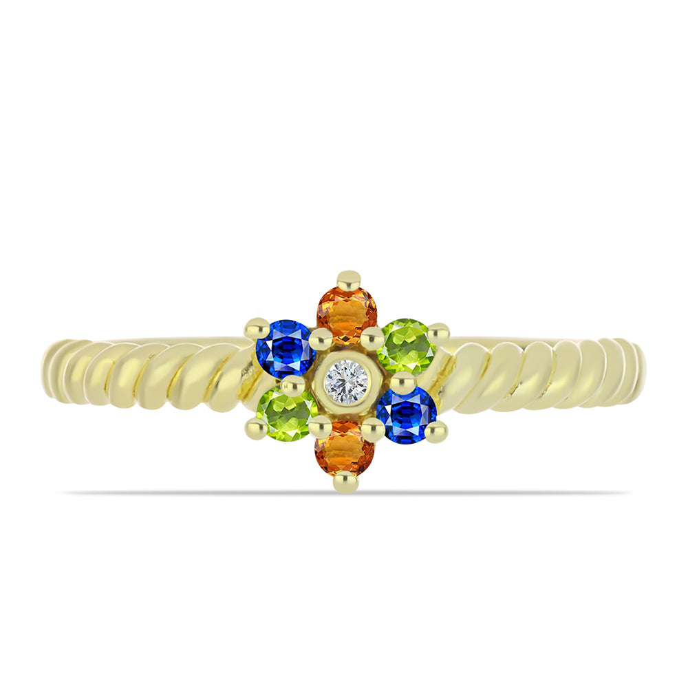 Inel din Argint 925 Placat cu Aur ( 2.11 grame ) cu Safir Rosebery Curcubeu și Topaz Alb 0.31 Carate