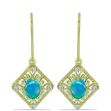 Cercei din Argint 925 Placat cu Aur ( 2.99 grame ) cu Opal Albastru Etiopian Paraiba și Topaz Alb 1.13 Carate