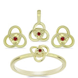 Set din Argint 925 Placat cu Aur ( 3.56 grame ) cu Diamant Roșu 0.03 Carate ( Cercei+Inel+Pandantiv )