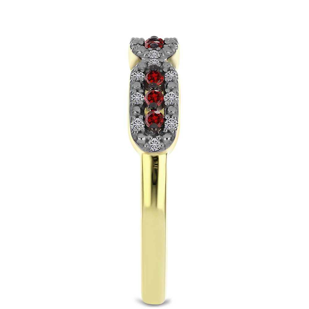 Inel din Argint 925 Placat cu Aur ( 2.3 grame ) cu Diamant Roșu și Diamant Alb 0.24 Carate