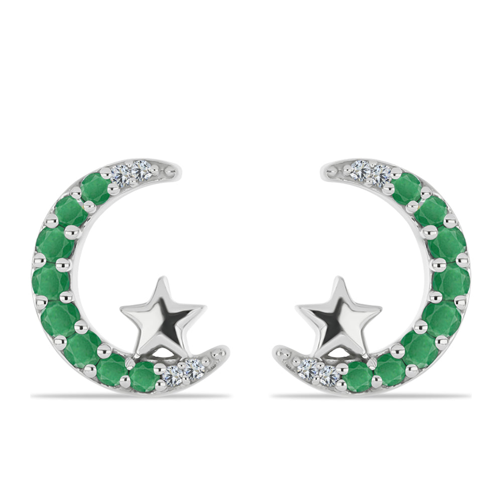 Cercei din Argint 925 ( 2.03 grame ) cu Smarald Brazilian și Topaz Alb 0.37 Carate