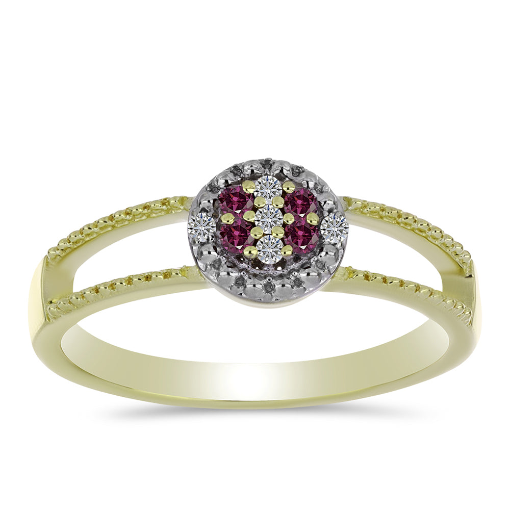 Inel din Argint 925 Placat cu Aur ( 2.36 grame ) cu Diamant Violet și Diamant Alb 0.1 Carate