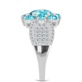 Inel din Argint 925 ( 5.37 grame ) cu Cuarț Paraiba și Topaz Alb 2.89 Carate