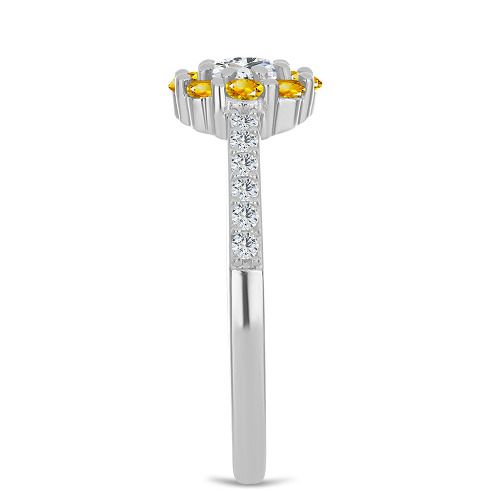 Inel din Argint 925 ( 2.14 grame ) cu Citrin Ural și Topaz Alb 0.79 Carate